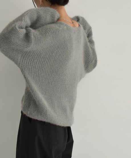 knit-02289　シャギー ニット カーディガン　グレー　ブラック