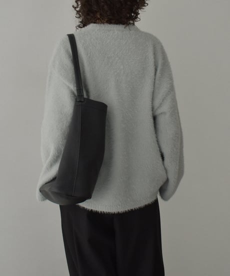 knit-02356　シャギー ルーズ ニット　ライトグレー　ブラック