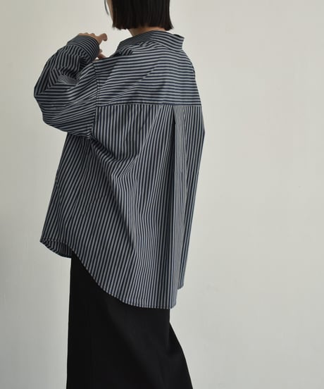 tops-02521　オーバーサイズ ストライプ シャツ　ホワイト　ネイビー