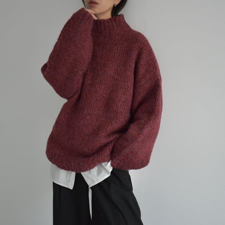 knit-02146　ミックスカラーボリュームニット　グレー　ボルドー