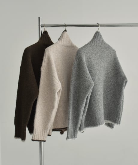 knit-02310　バイカラー ニット トップス　ライトベージュ　グレー　ブラウン