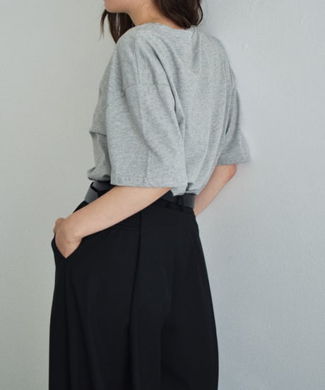 tops-02606　ラップニット付 メッセージTシャツ　ホワイト　グレー