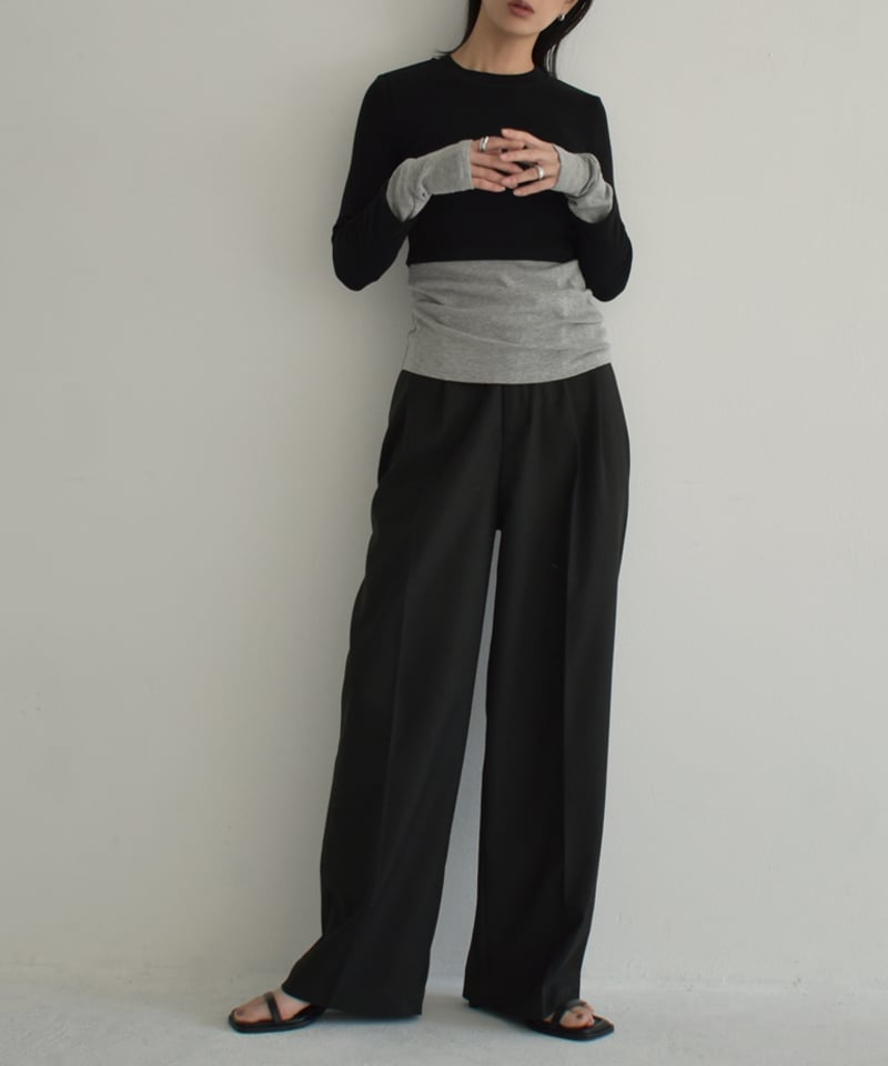 tops-02457 バイカラー フェイク レイヤード トップス カーキ