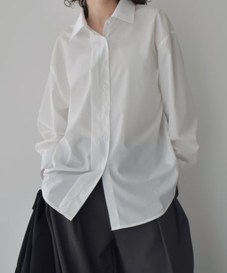 tops-02588　タックデザイン シャツ　ホワイト　ブラウン