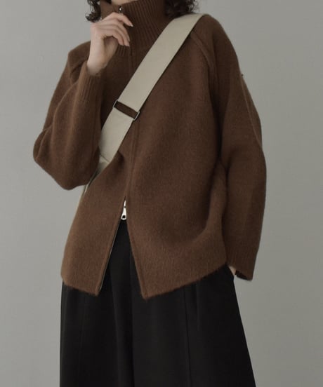 knit-02345　ダブルジップ ニット プルオーバー　グレー　ブラウン　ブラック