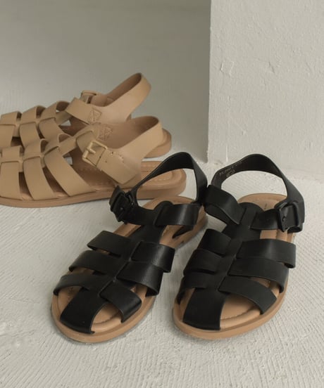 shoes-02158　グルカ ストラップサンダル　ベージュ　ブラック