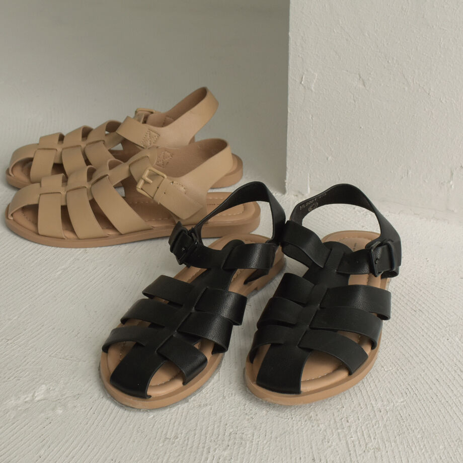 【未使用】ルサックデュベルジュ ストラップサンダル グルカサンダル ナチュラル shoes-02158 グルカ ストラップサンダル ベージュ ブラック | L