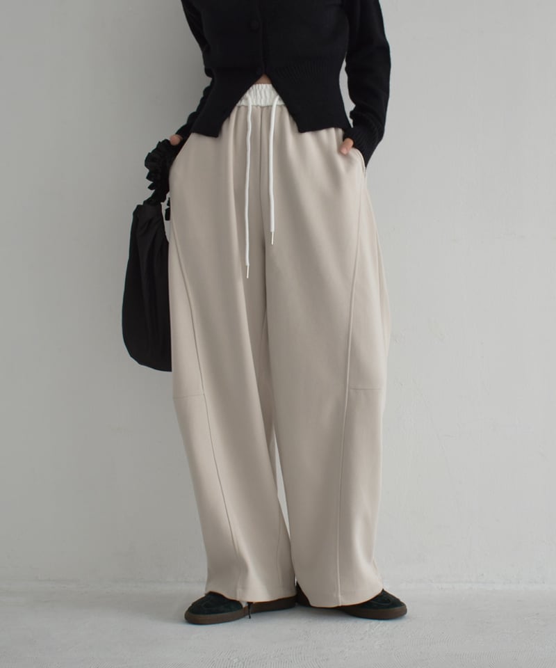 bottoms-02243 バイカラー ウエスト リラックス パンツ グレージュ