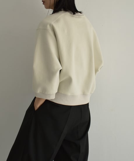 tops-02452　7分袖 スウェットプルオーバー　エクリュ　ネイビー