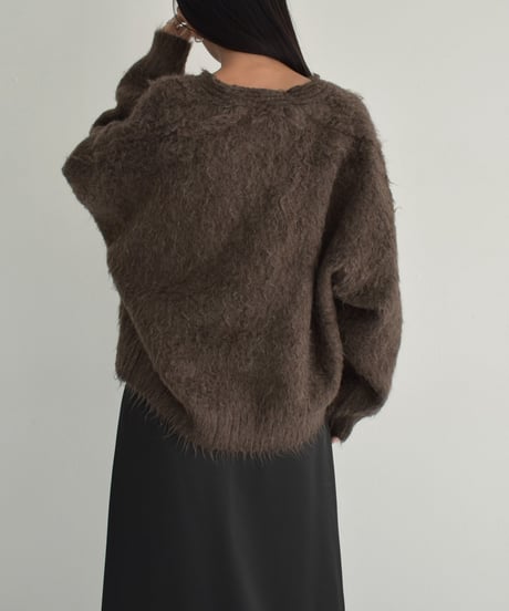 knit-02280　ヘアリー ニット カーディガン　グレー　ブラウン
