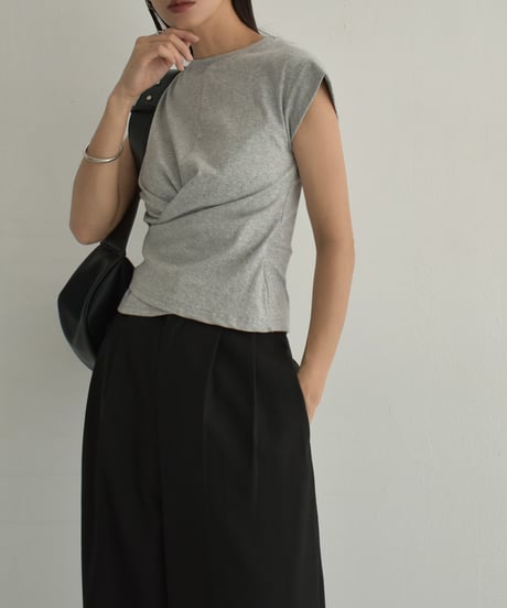 nh-tops-02500　ツイストデザインTシャツ　ホワイト　グレー　ブラック