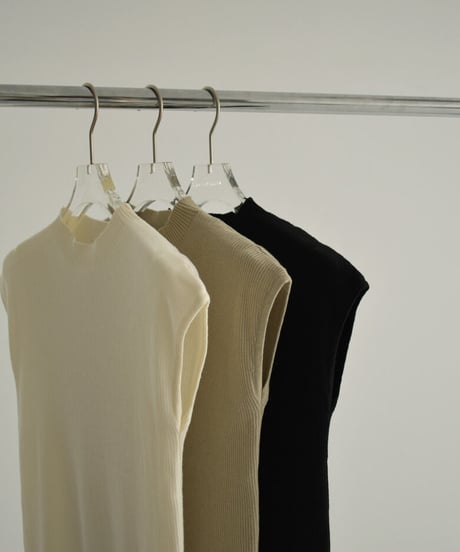 nh-knit-02230　モックネック フレンチスリーブニット　エクリュ　グレージュ　ブラック