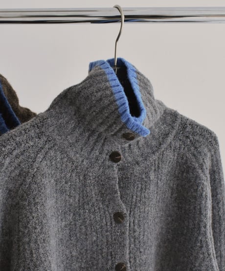 knit-02349　バイカラー 2wayネック ニット　グレー　ブラウン