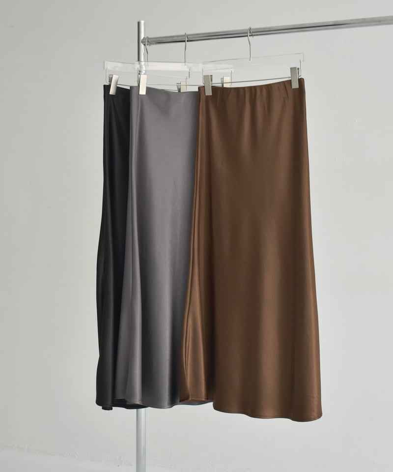 bottoms-02287 サテン フレア スカート ブラウン グレー ブラック | L