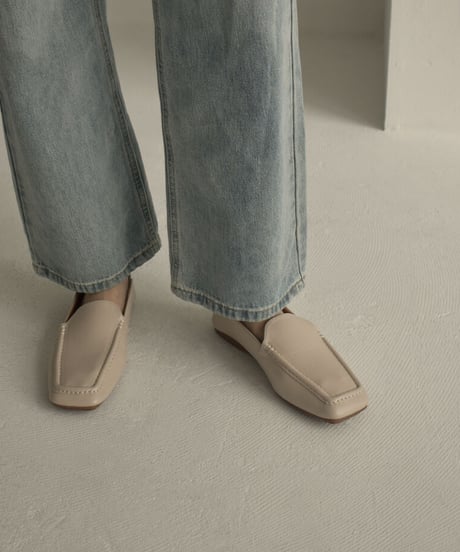 shoes-02169　クッション仕様　スクエアトゥスリッポン　グレージュ　ブラック