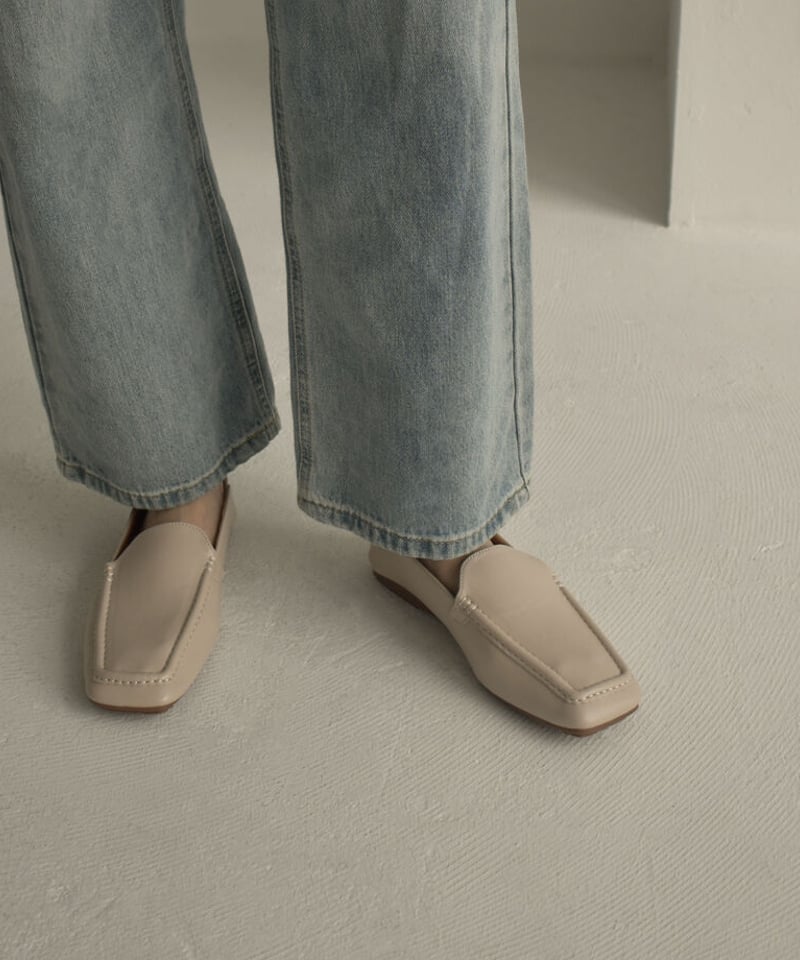 shoes-02169 クッション仕様 スクエアトゥスリッポン グレージュ