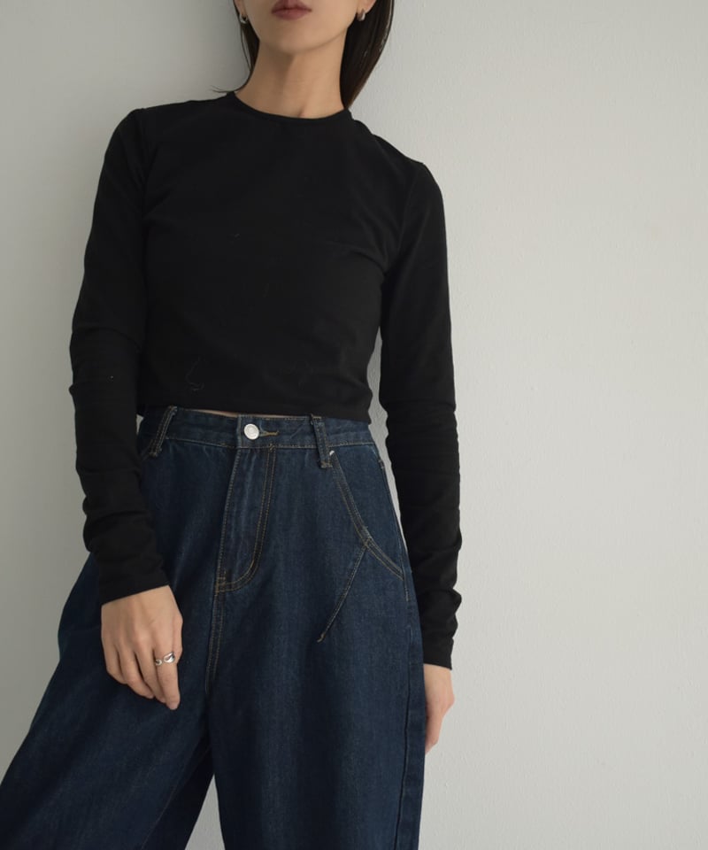 nh-tops-02446 クルーネック コンパクト ロングTシャツ チャコール