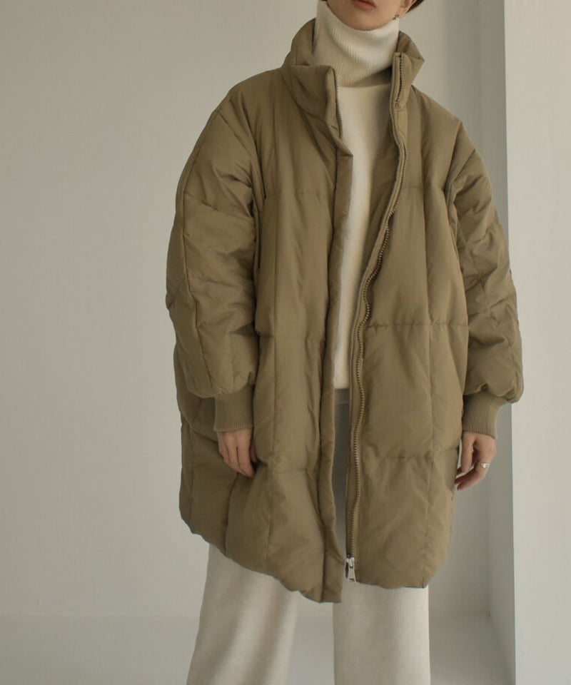 outer-02058 スタンドカラーダウンコート エクリュ モカベージュ