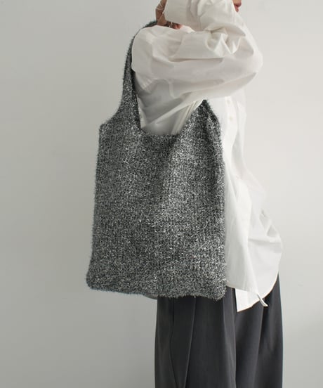 nh-bag2-02653　ラメニット トートバッグ　シルバー　ブラック