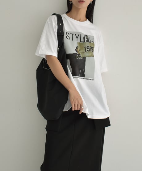 nh-tops-02505　オーバーサイズ フォトTシャツ　ホワイト　クリーム　ブラック