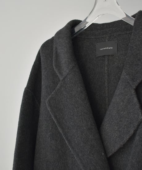 coat-02063　シャギー ウール ロングコート　グレージュ　ダークグレー