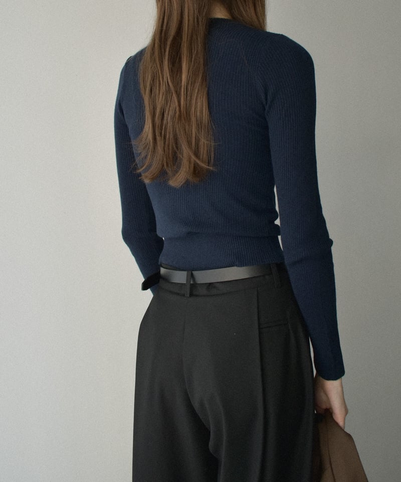 knit-02347 シェルボタン リブ ニット カーディガン グレー ネイビー
