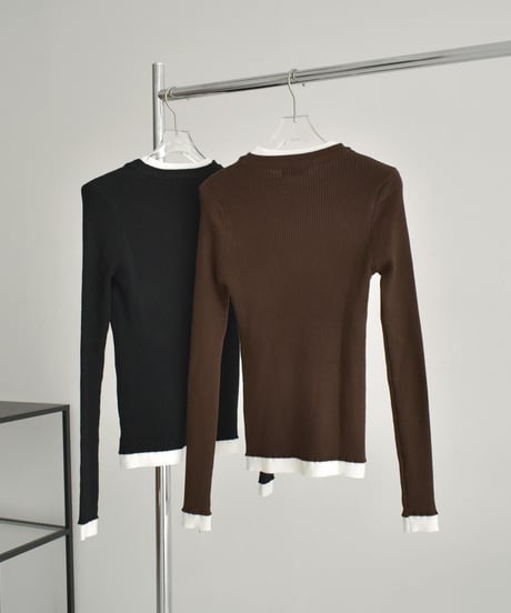 knit-02296　レイヤードライク バイカラーニット トップス　ブラウン　ブラック