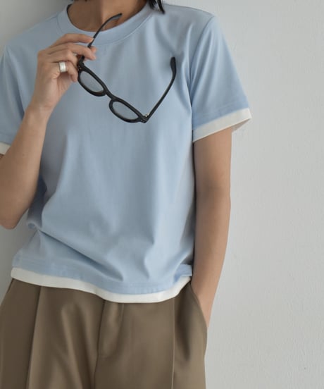tops-02557  バイカラー Tee　ホワイト　ライトブルー　杢グレー