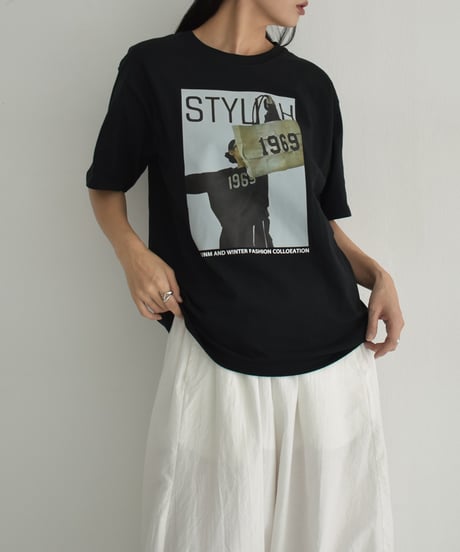 nh-tops-02505　オーバーサイズ フォトTシャツ　ホワイト　クリーム　ブラック