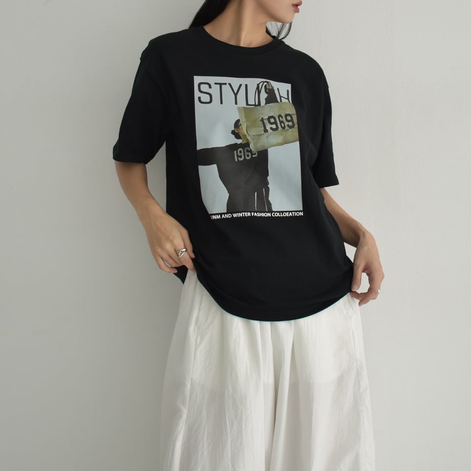 nh-tops-02505 オーバーサイズ フォトTシャツ ホワイト クリーム