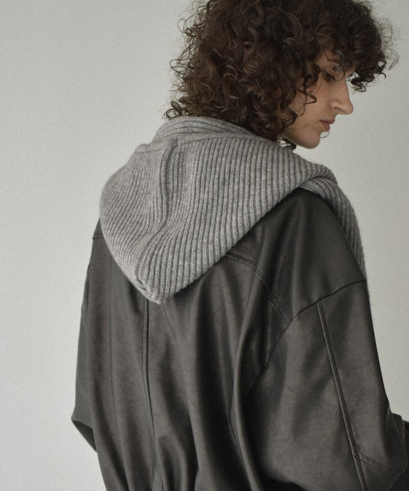 muffler-02024 ニット フード マフラー エクリュ グレー ブラウン