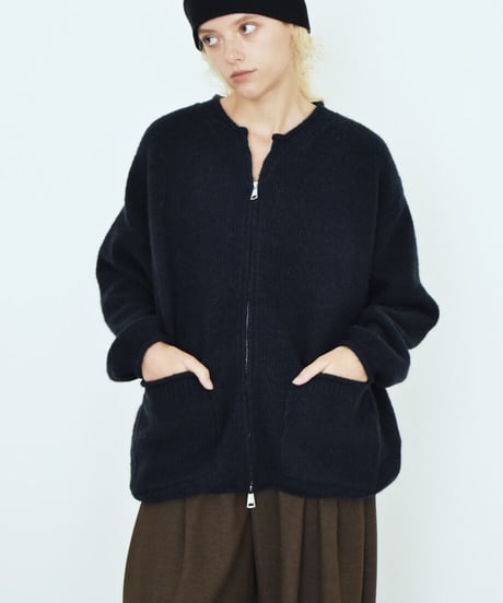 knit-02400　フロントポケット ジップ ニット カーディガン　アイボリー　グレー　ネイビー