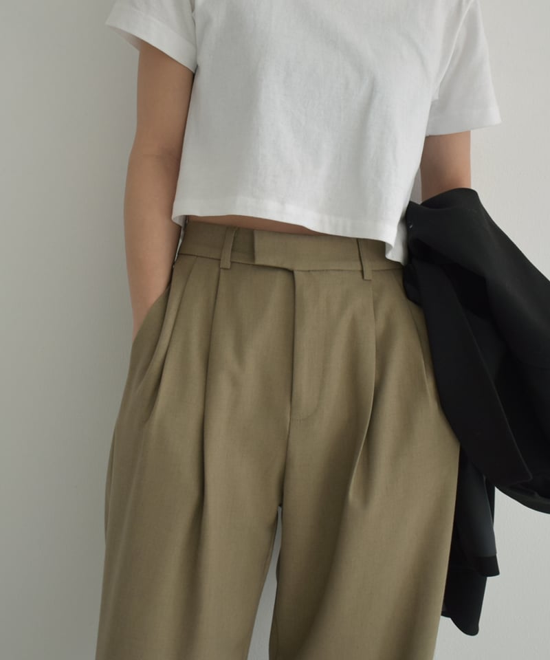 bottoms-02227 タックセミワイドパンツ モカベージュ ブラック | L a v