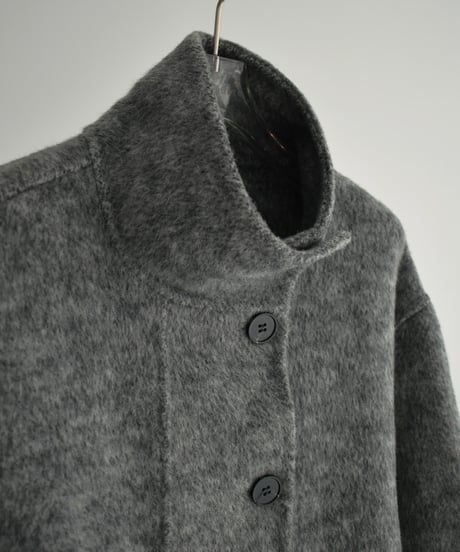 coat-02059　スタンドカラー ウール コート リバー仕立て　グレー　ダークグレー