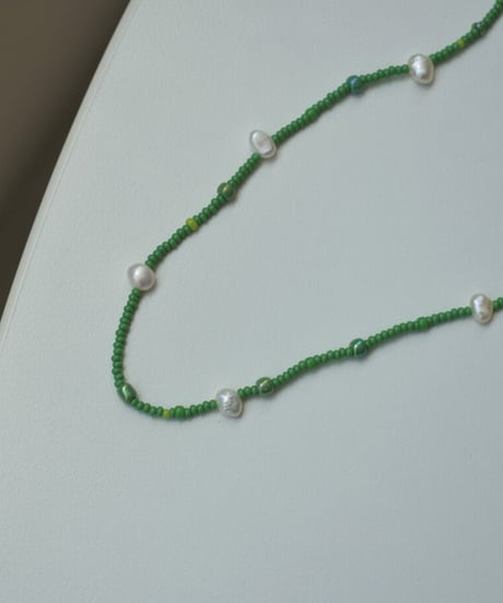 mb-necklace2-02064　淡水パール×ビーズネックレス  　グリーン