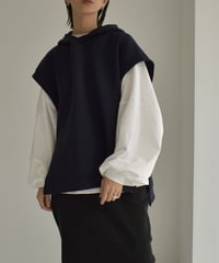 tops-02443　ダンボールニット フーディーベスト　グレージュ　ネイビー