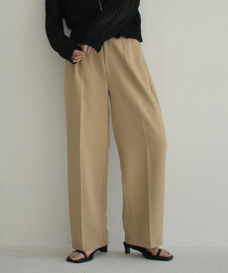 ベージュ ストレートパンツ ゴムウエスト bottoms-07015 タックストレートパンツ エクリュ ベージュ | L