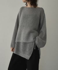 knit-02355　ラップクロシェニット付 ボートネック ニット プルオーバー　ライトグレー　チャコール　ブラウン
