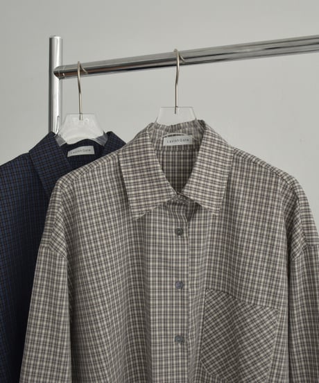 tops-02571　オーバーサイズ チェックシャツ　ベージュ　ネイビー
