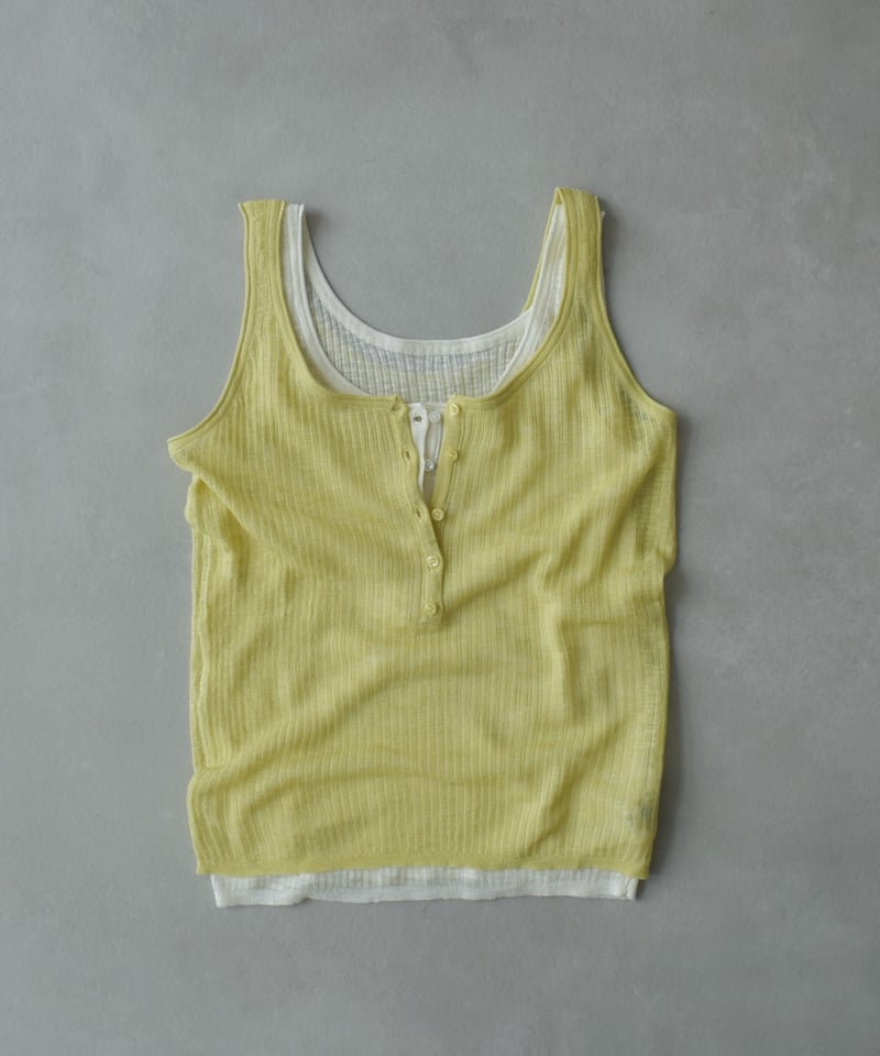 nh-knit-02383 ヘンリーネック シアー タンク エクリュ イエロー