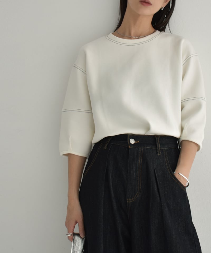 tops-02474 ステッチデザイン ダンボール プルオーバー ホワイト