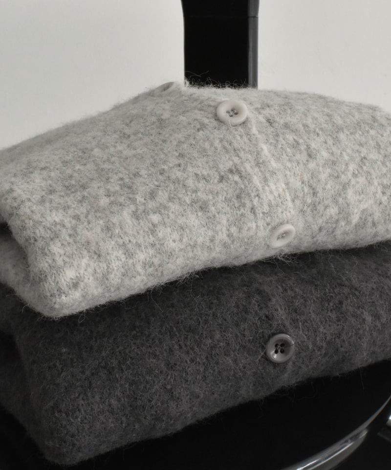 knit-02352 クルーネックニットカーディガン ライトグレー チャコール