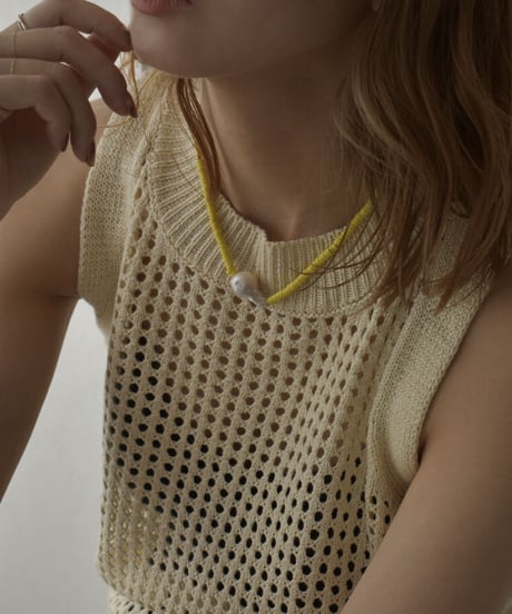 mb-necklace2-02055　淡水パールトップ ビーズネックレス　イエロー