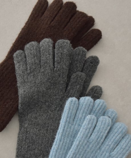 mb-gloves-02014　ウール混 フィンガースリット ニット グローブ　ライトブルー　ブラウン　グレー