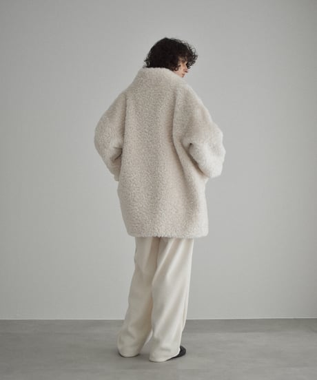 coat-02065　プードルボア ハイネック ミディコート　エクリュ　ブラウン