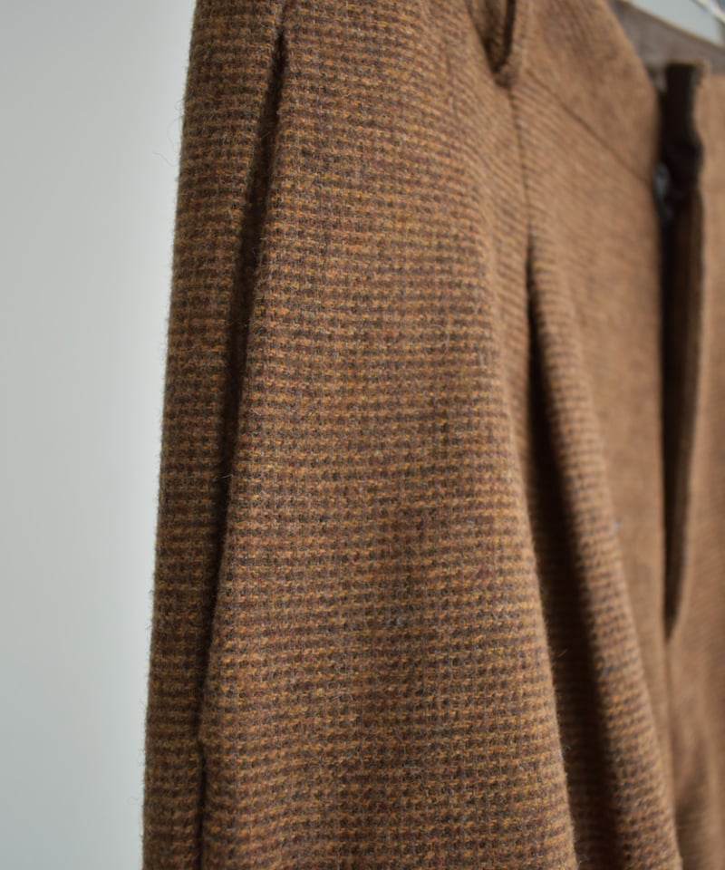 bottoms-02261 ウール混 チェック タックパンツ ブラウン ダーク