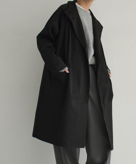 coat-02048　スタンドカラー ミディコート　ブラック