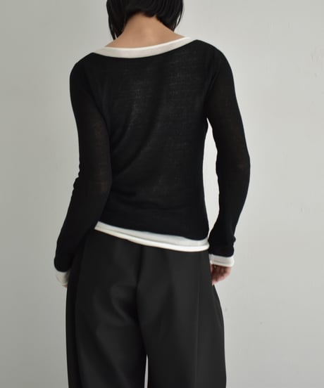 knit-02323　シアー レイヤード ニット　ペールイエロー　ブラック