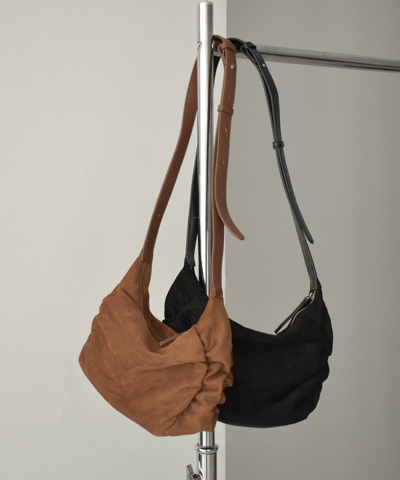 nh-bag2-02660 フェイクスエード サイドギャザー バッグ ブラウン