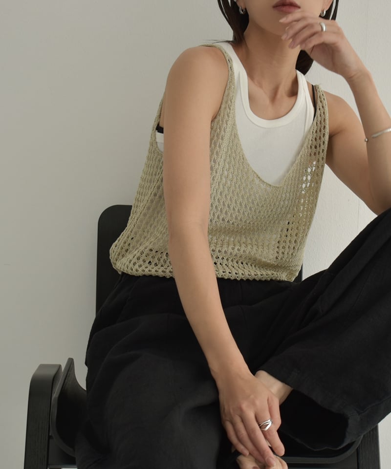 nh-tops-02469 メッシュタンクトップ ライトカーキ ブラック | L nh-tops-02469 メッシュタンクトップ ライトカーキ ブラック | L